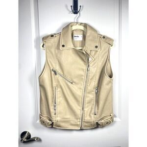 Rita Ora x Primark Cream Faux Leather Moto Vest – Biker Style – Size S